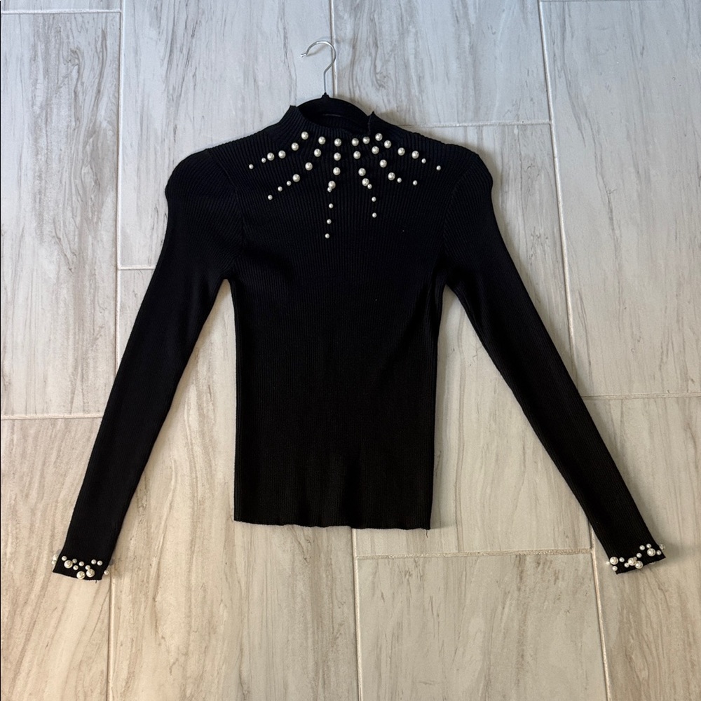SHEIN Black Top with Pearl Details